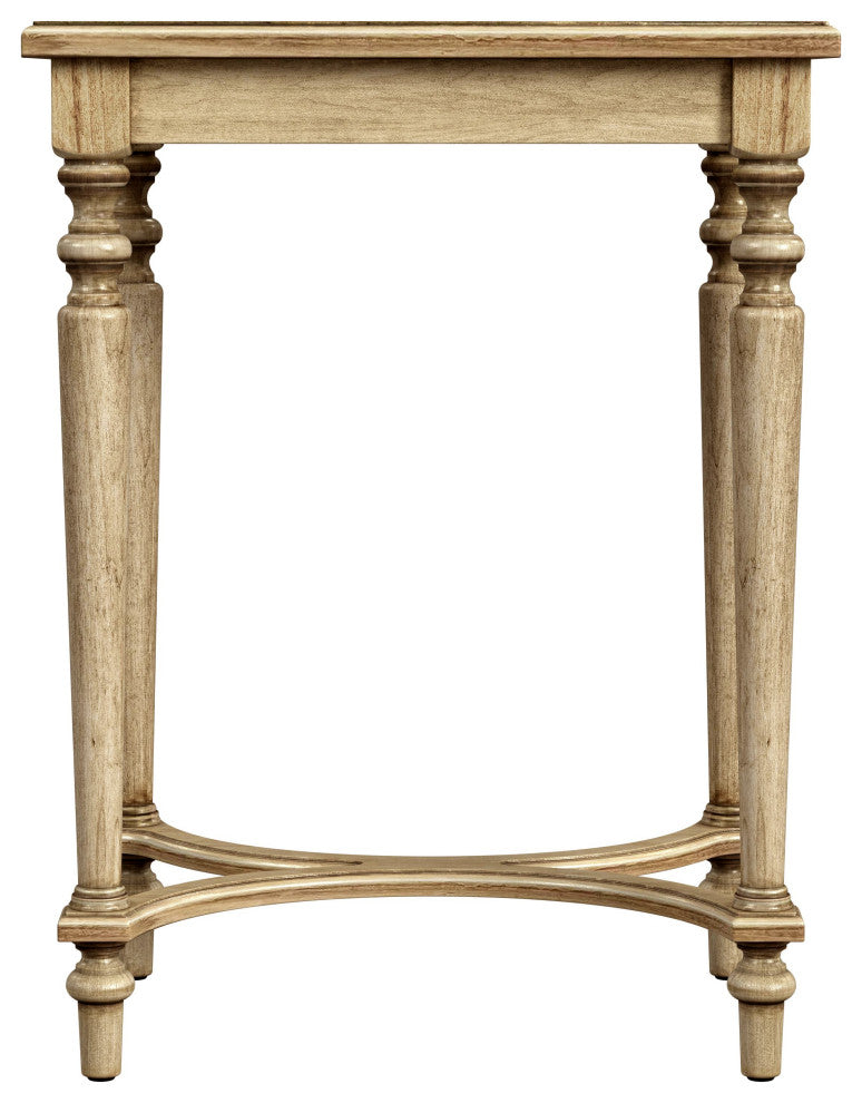 Tyler Solid Wood Inlay Accent Table, Antique Beige