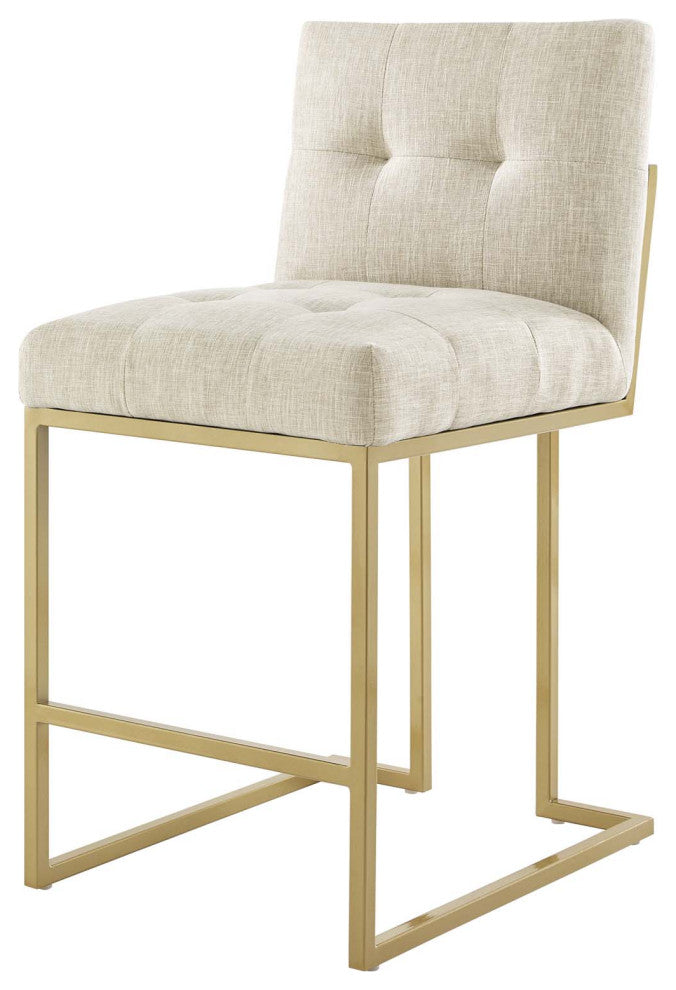 Counter Stool Chair, Set of 2, Fabric, Metal, Gold Beige, Modern, Bar Pub Bistro