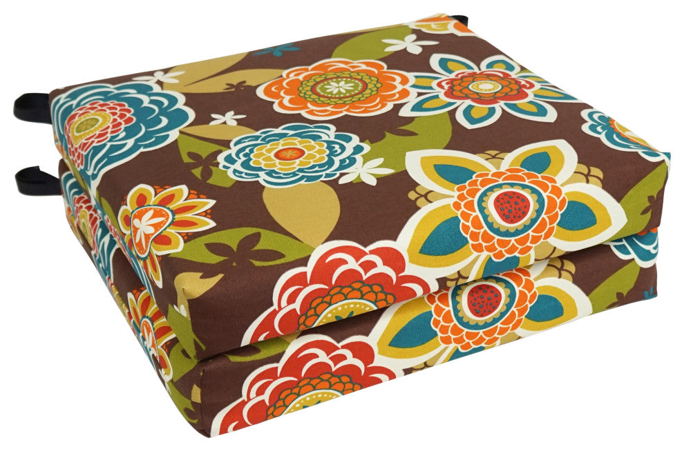 20"X19" Patterned Outdoor Polyester Chair Cushions, Set of 2, Annie Chocolate