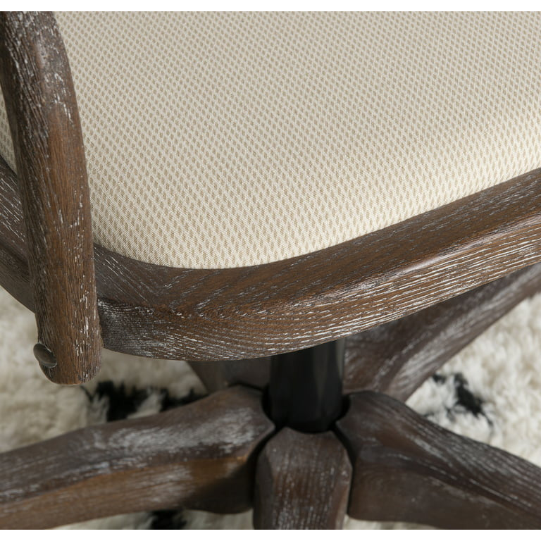 French Country Office Chair, Wooden Frame With Curved Arms & X-Shaped Backrest