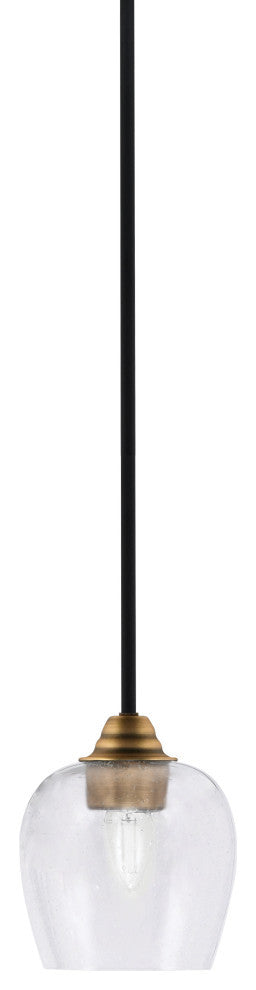 Paramount 1-Light Mini Pendant, Matte Black & Brass, 6" Clear Bubble Glass