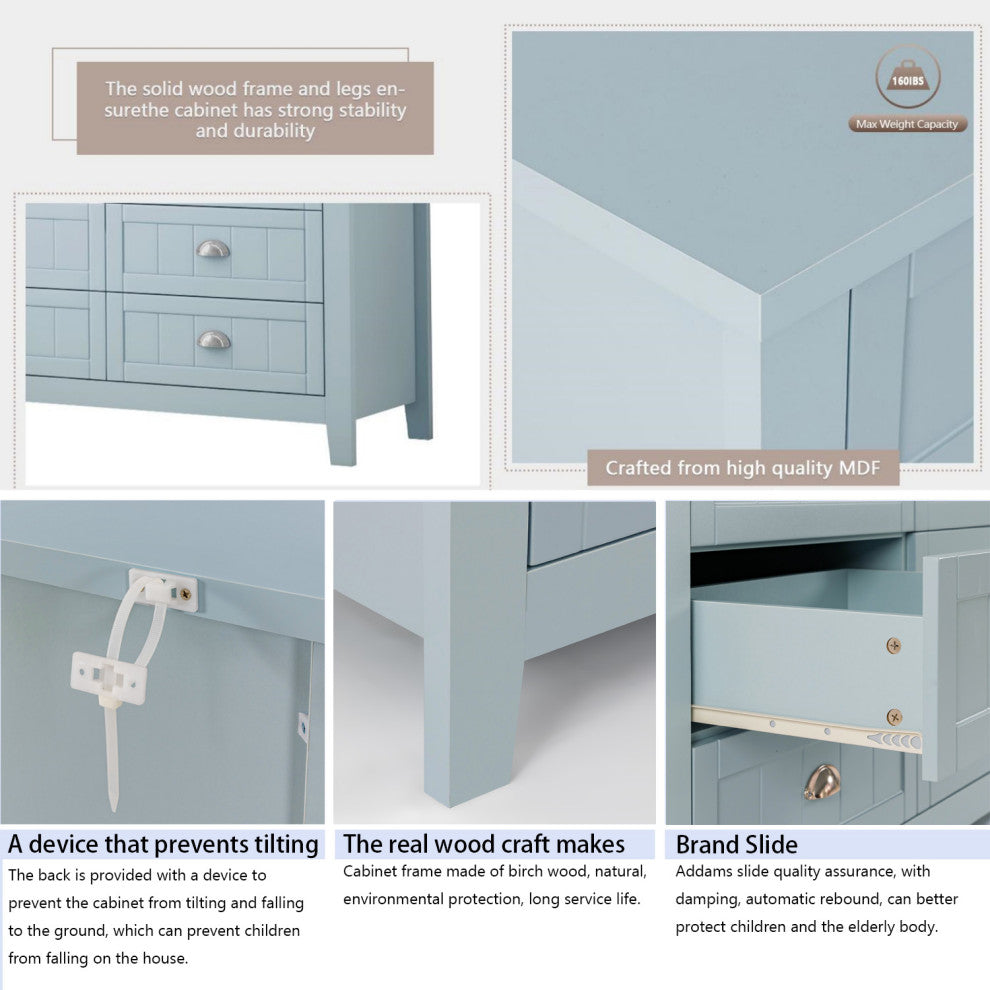 Blue-Gray Cabinet Dresser With 6 Drawers-A