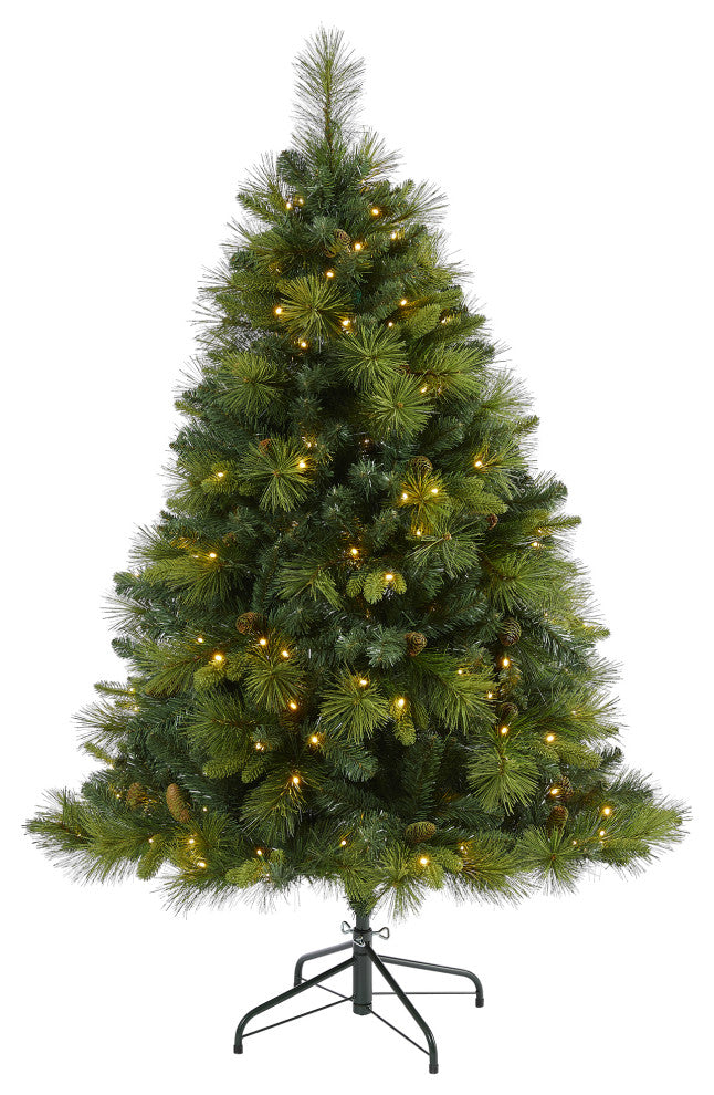 5' North Carolina Pine Faux Xmas Tree W/Lights, Bendable Branches & Pinecones