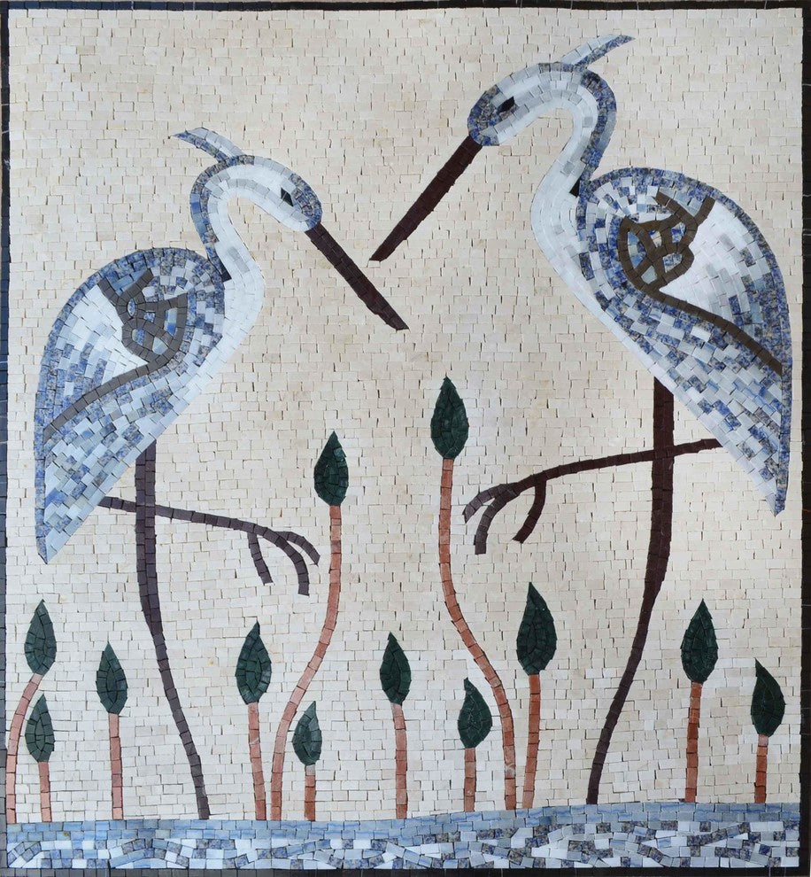 Mosaic Art, White Herons, 28"x30"