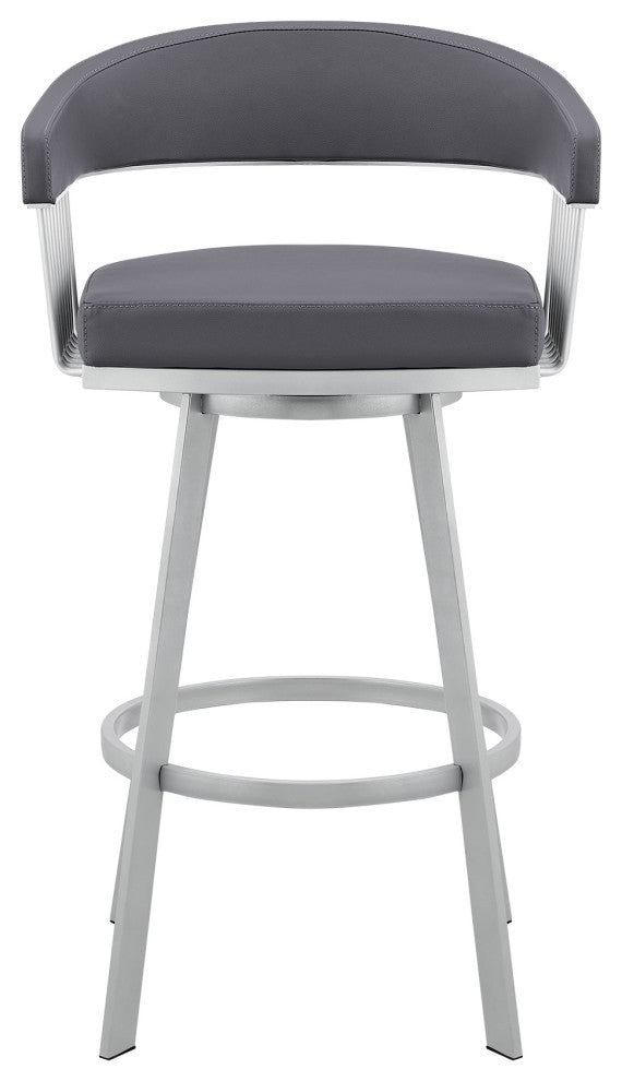 Chelsea 29" Slate Grey Faux Leather and Silver Metal Bar Stool