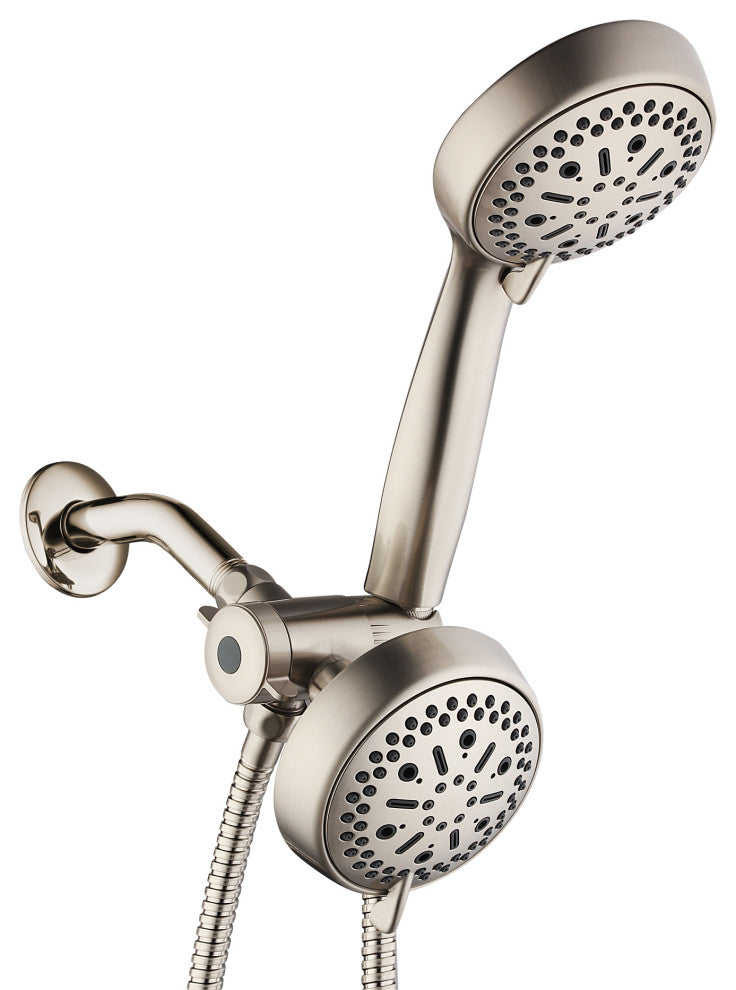 MODONA's 6 Function DUAL Massage Shower Head and Hand Shower, Satin Nickel