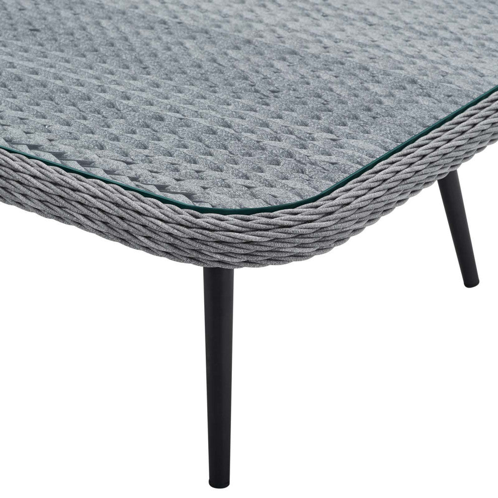 Lounge Coffee Table, Square, Gray, Rattan, Wicker, Glass, Modern, Outdoor