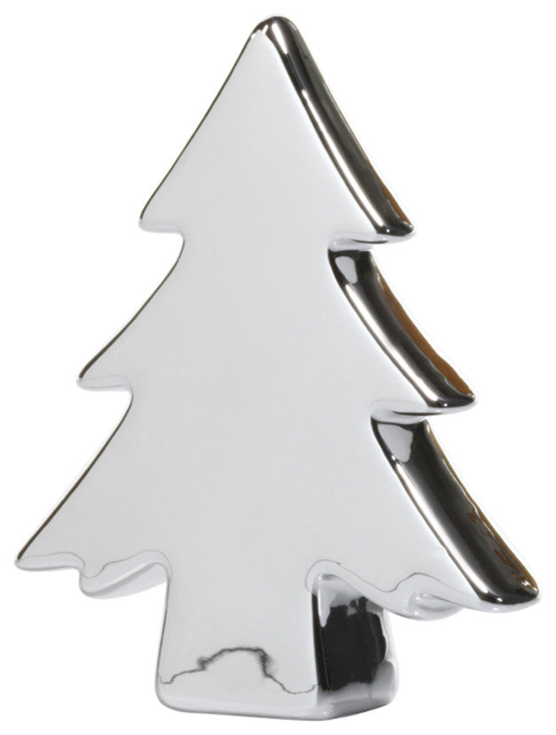 4.5" Tall "Teton" Ceramic Christmas Tree Tabletop Decoration, Silver, Set of 6