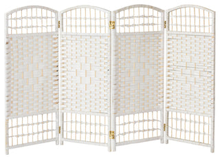 3 ft. Short Fiber Weave Room Divider White 4 Panels
