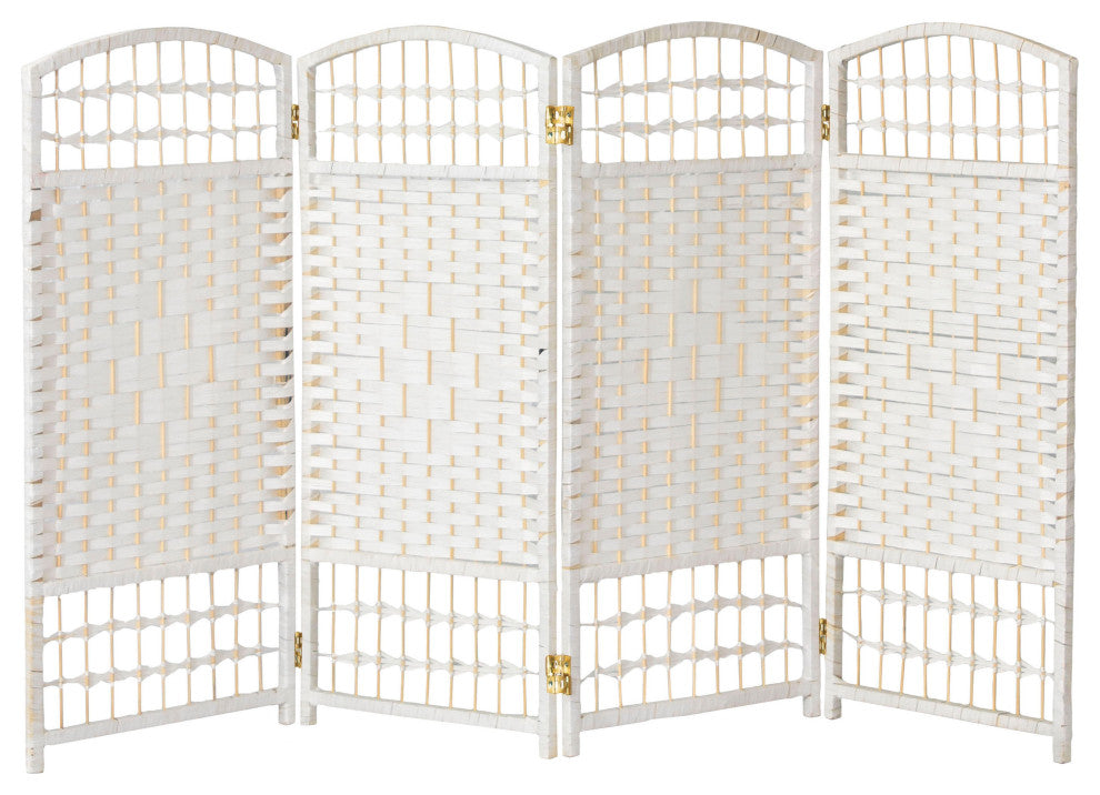 3 ft. Short Fiber Weave Room Divider White 4 Panels