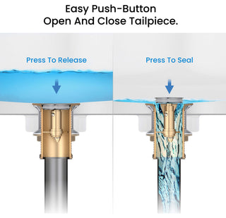 Bathroom Sink Pop Up Drain Stopper, 12" Tailpiece Without Overflow, Brushed Gold