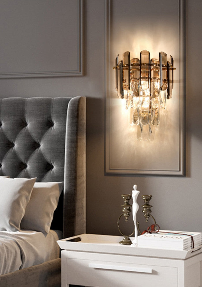 Cordoba | Smokey gray crystal wall lamp, Clear Crystal