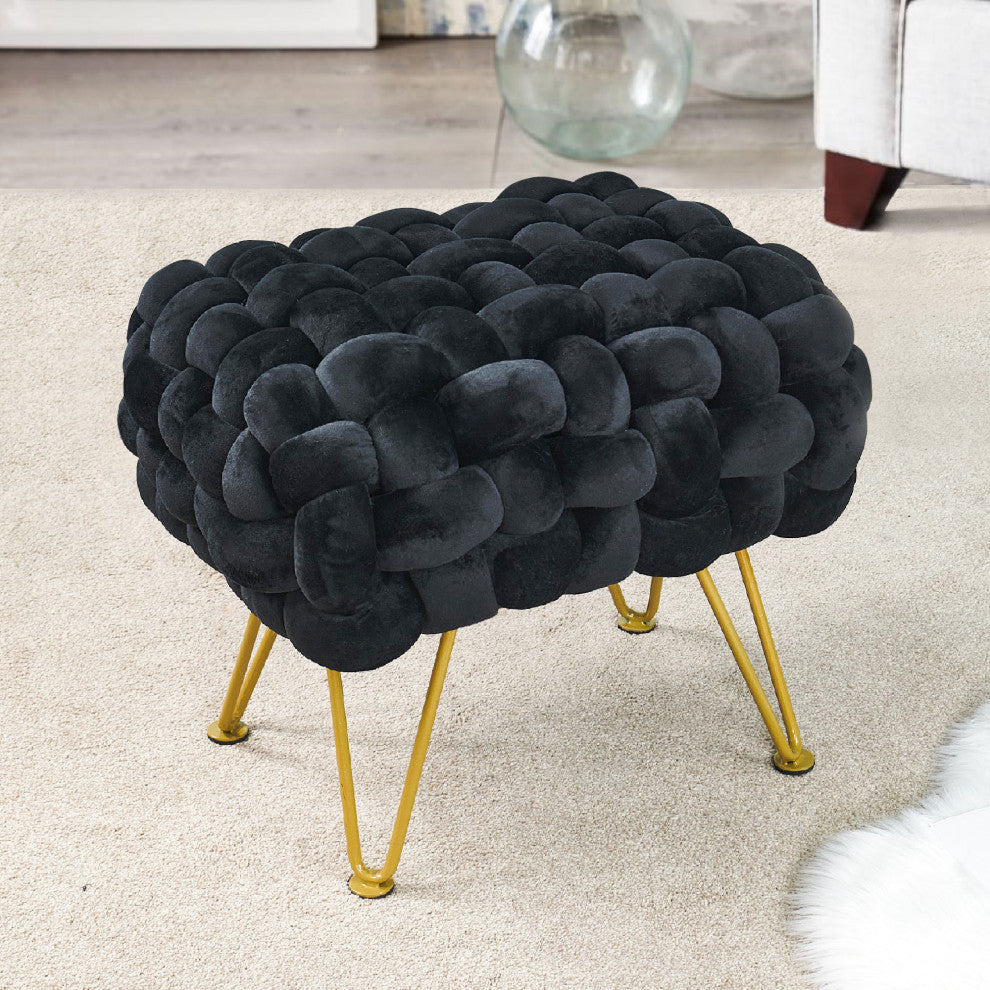 Velvet Pouf Stool Ottoman, Black, 27''x20''x20''