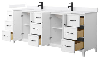 Elan 84" Double Vanity, White, White Quartz Top, 1-Hole, Black Trim