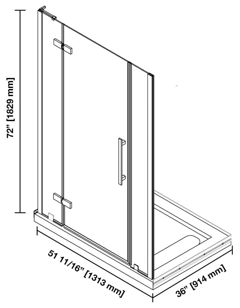Tampa Alcove Frameless Pivot Hinge Shower Door Kit With Base Pan, Black, 54x36"