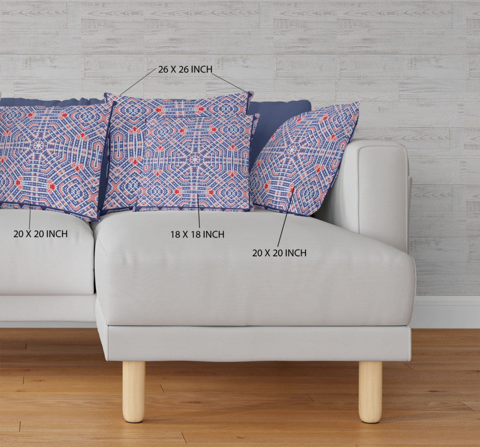 26 Blue Red Geostar Indoor Outdoor Throw Pillow