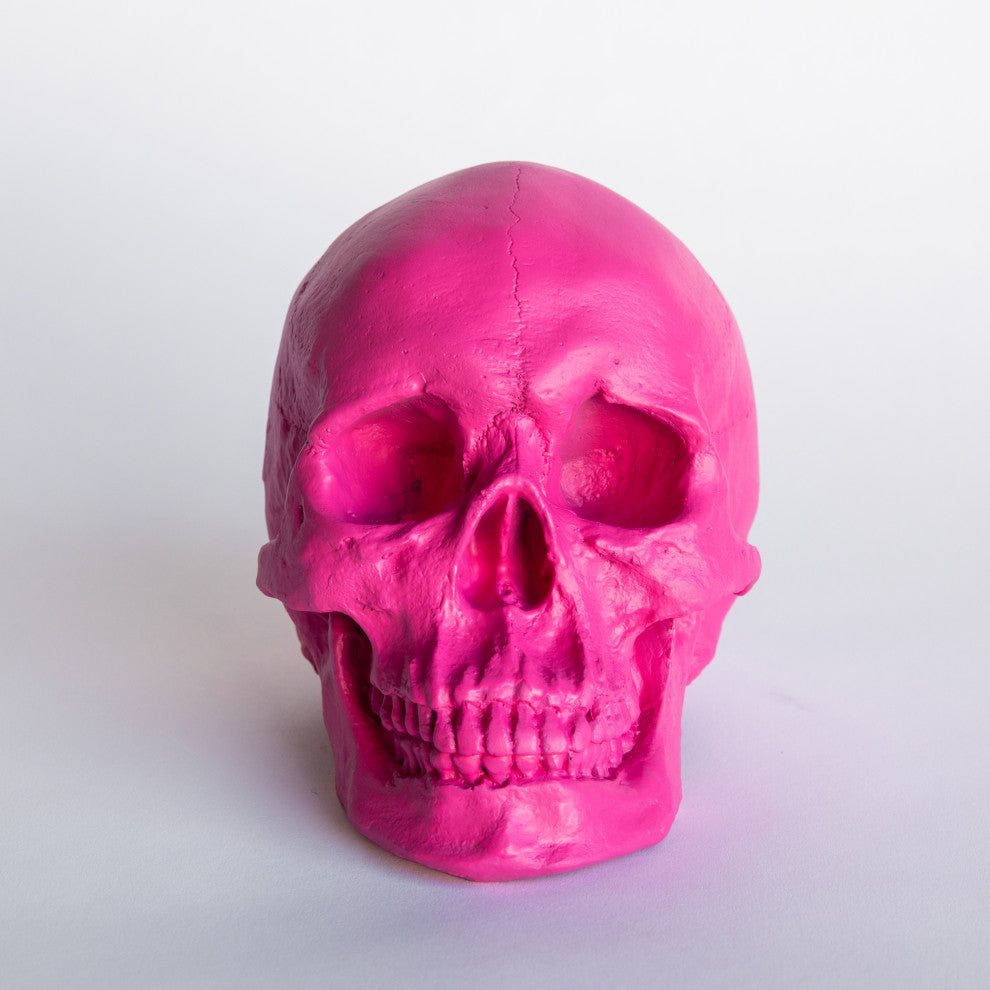 Faux Human Skull, Resin Home Decor, Table Top Skeleton Head, Pink