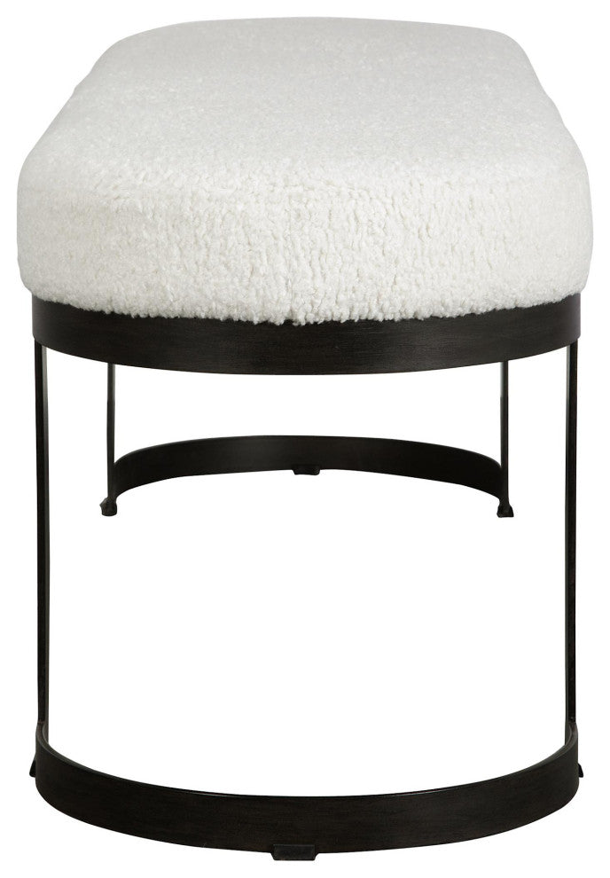 Uttermost 23817 Infinity 60"W Iron Framed Polyester Bench - Matte Black / White