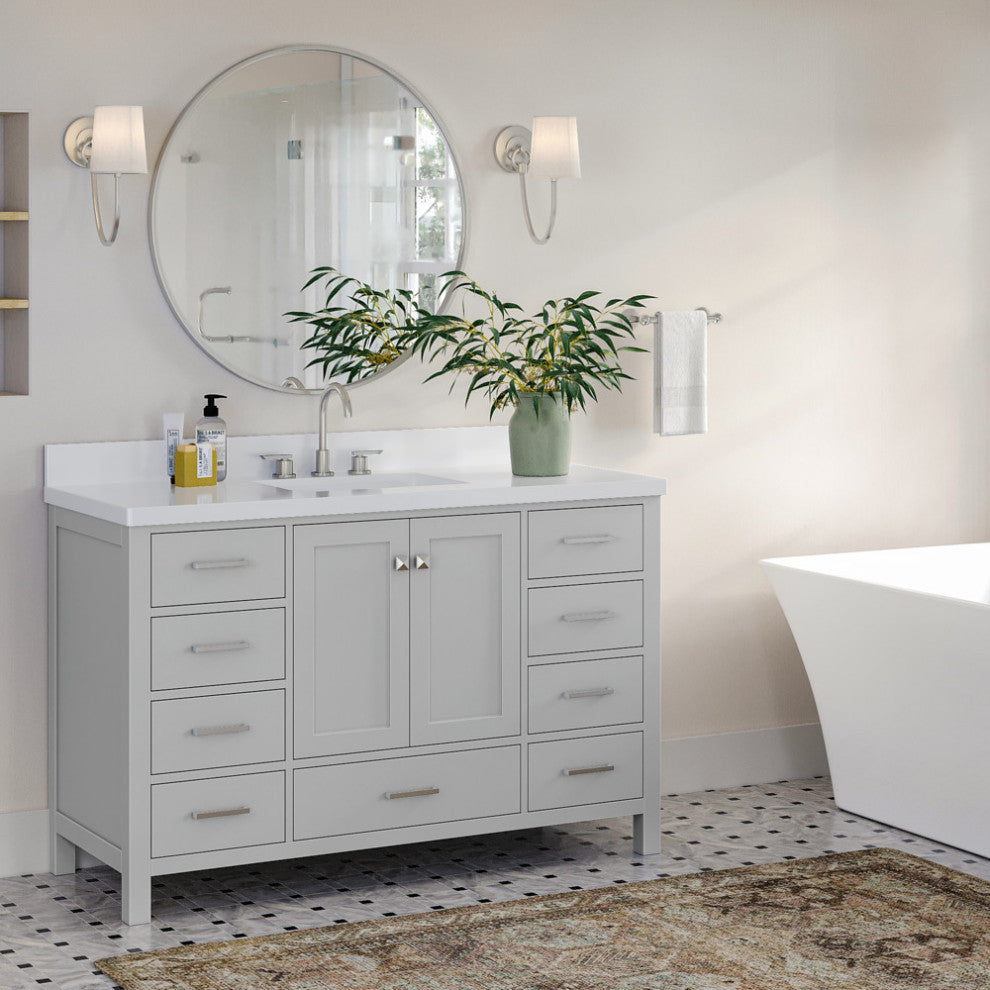 ARIEL Cambridge 55" Single Rectangle Sink Bathroom Vanity Grey With Quartz Top