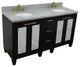 61" Double Sink Vanity, Black Finish With Gray Granite And Oval Sink