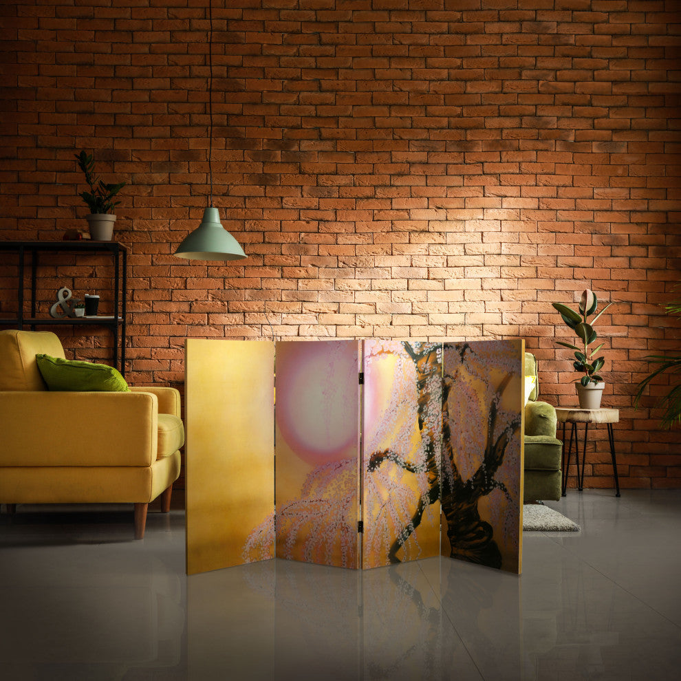 3'' Tall Double Sided Sakura Blossoms Canvas Room Divider