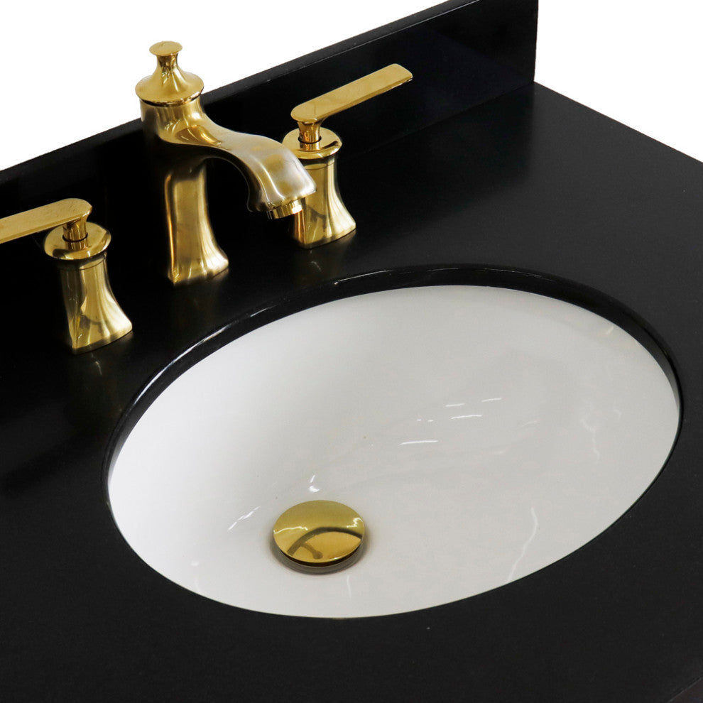31" Single Vanity, Blue Finish With Black Galaxy And Oval Sink