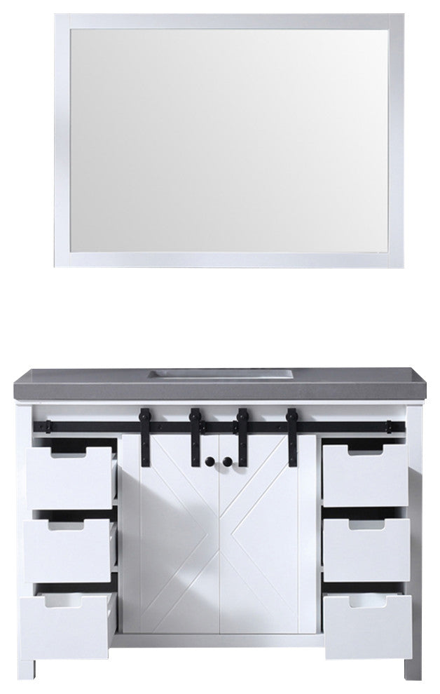 Marsyas 48" Single Vanity Cabinet Gray Quartz Top Square Sink, 44" Wall Mirror