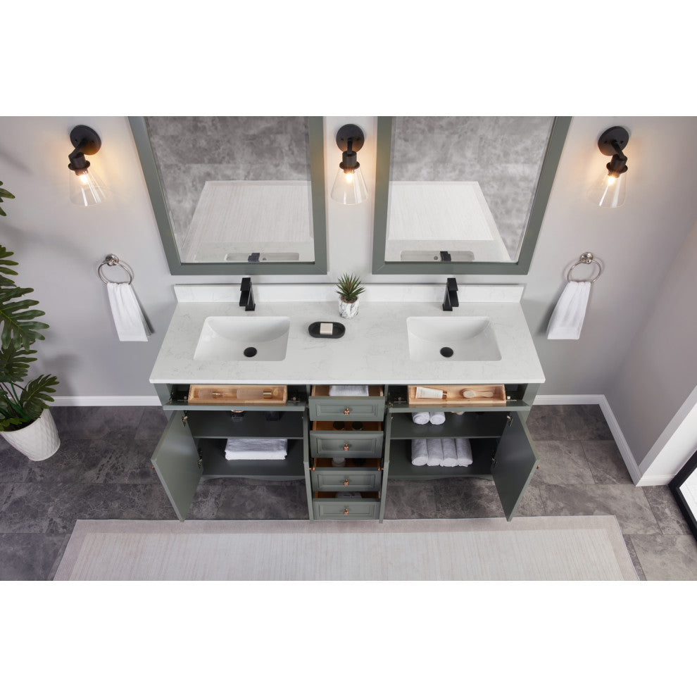Legion Furniture WS2512 Series Bathroom Sink Vanity, Pewter Green, 72", Artificial Stone Top, Double Sink