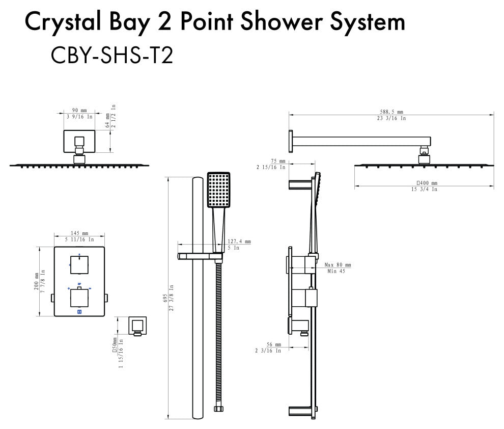 ZLINE Shower System, Polished Gold, CBY-SHS-T2-PG