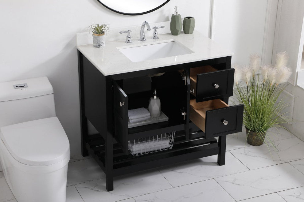 Tobias 36" Single Bathroom Vanity, Black With Backsplash