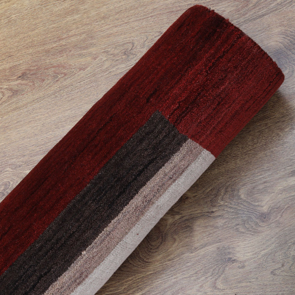 HAND KNOTTED LOOM WOOL ECO - FRIENDLY AREA RUGS - Red Brown,Contemporary