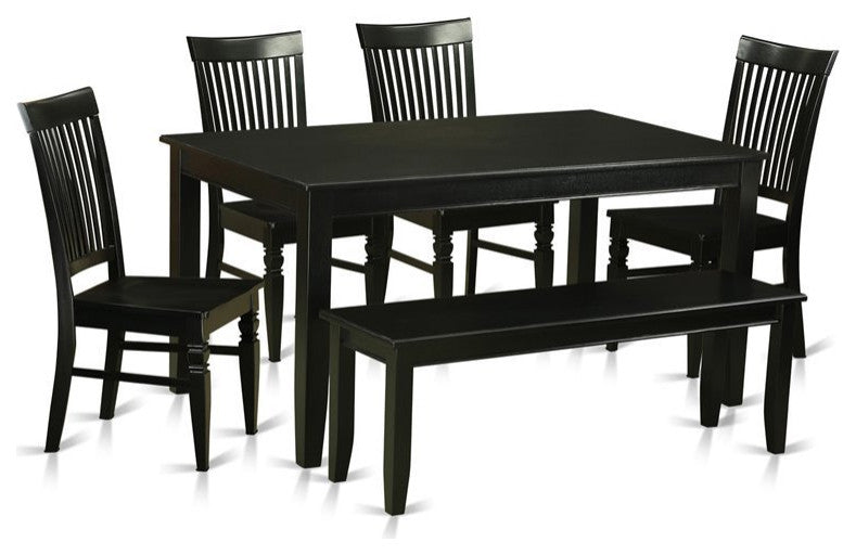 Duwe6-Blk-W, 6-Piece Set, Table and 4 Chairs Coupled With Bench