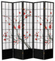 7' Tall Cherry Blossom Shoji Screen, Black, 5 Panels