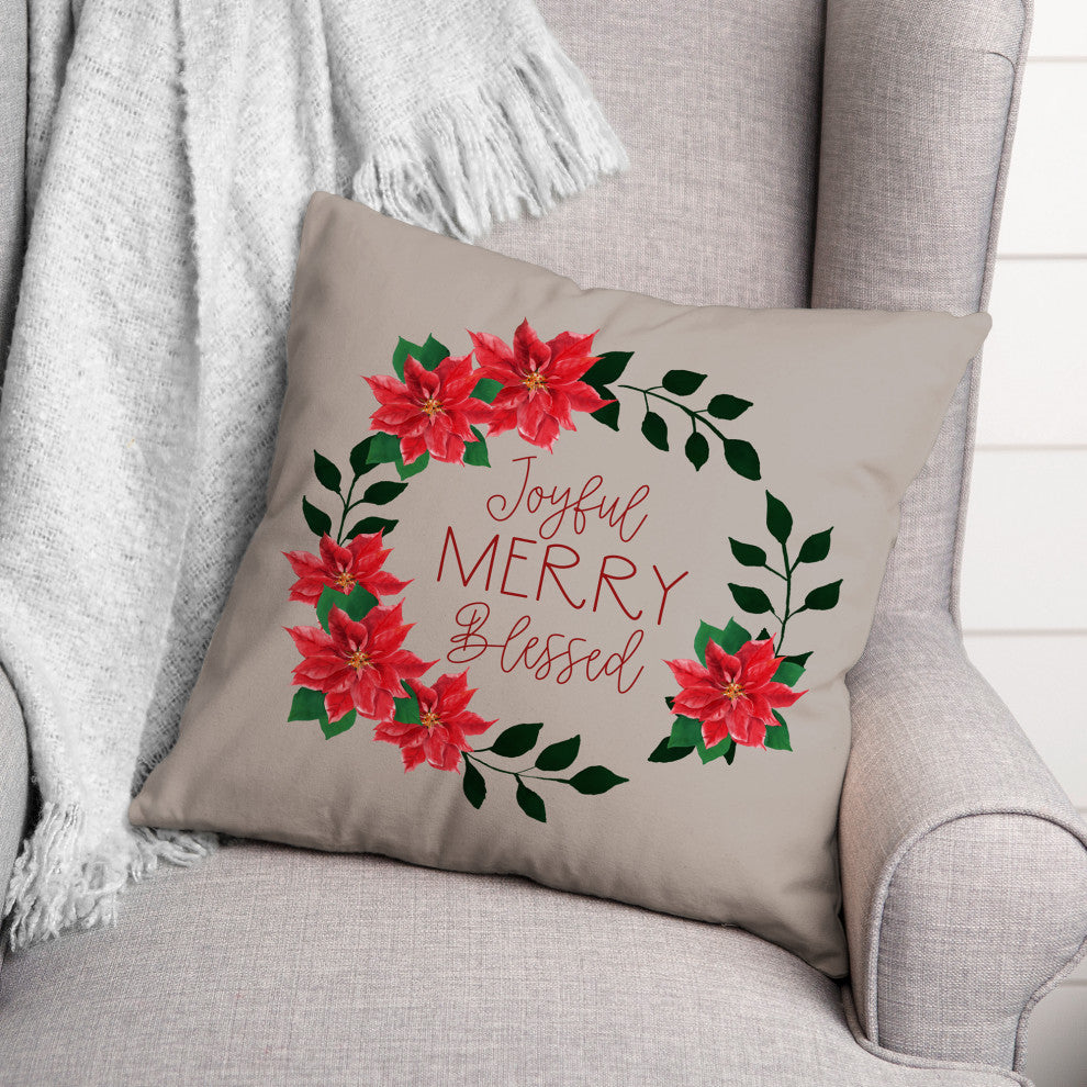 Joyful Merry Blessed Wreath 18x18 Spun Poly Pillow