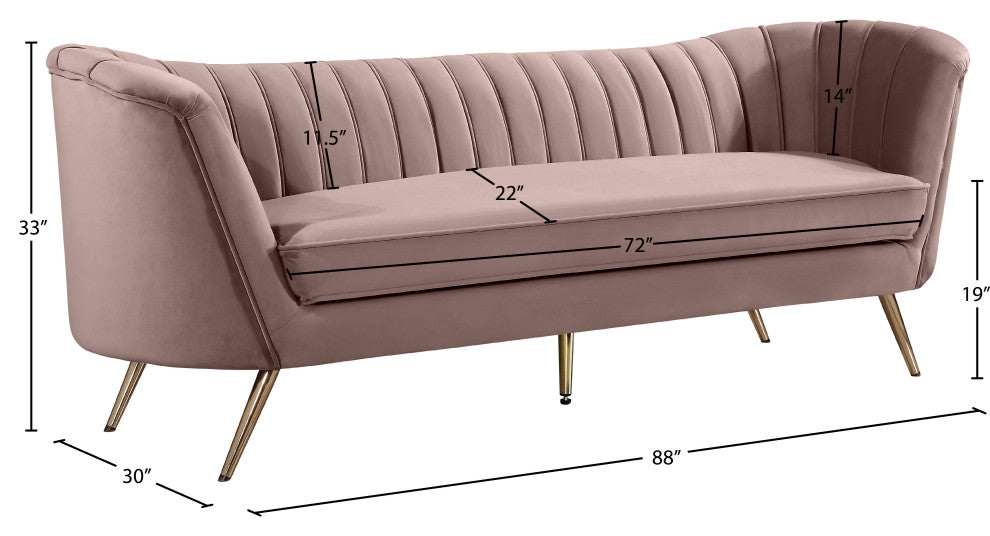 Margo Velvet Upholstered Set, Pink, Sofa
