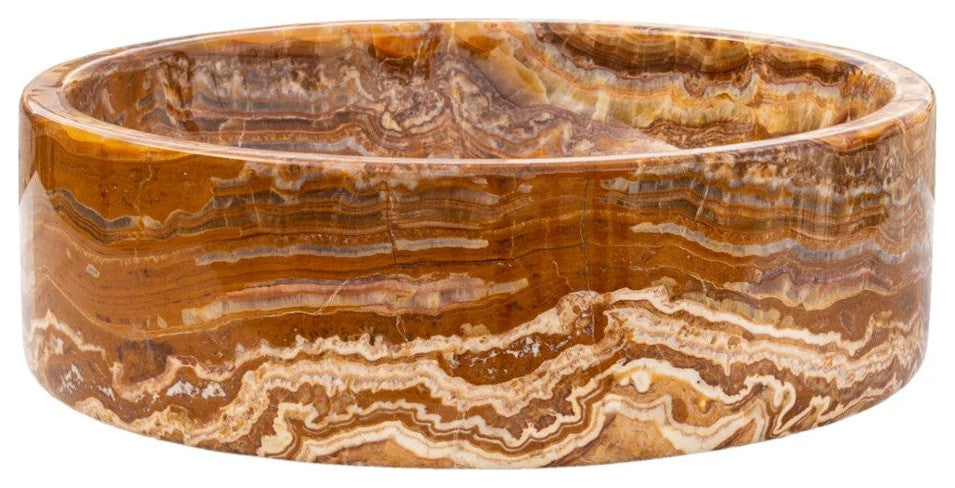Brown Onyx Translucent Natural Stone Vessel Sink Polished  (D)16" (H)6"