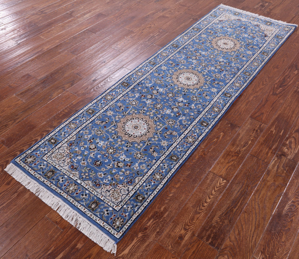 2' 7" X 8' 1" Runner Persian Nain Wool and Silk Hand-Knotted Rug Q11651