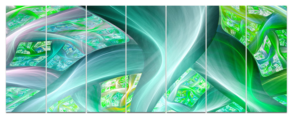 Green Fractal Exotic Plant Stems, Abstract Wall Art Canvas, 83"x32", 7 Panels