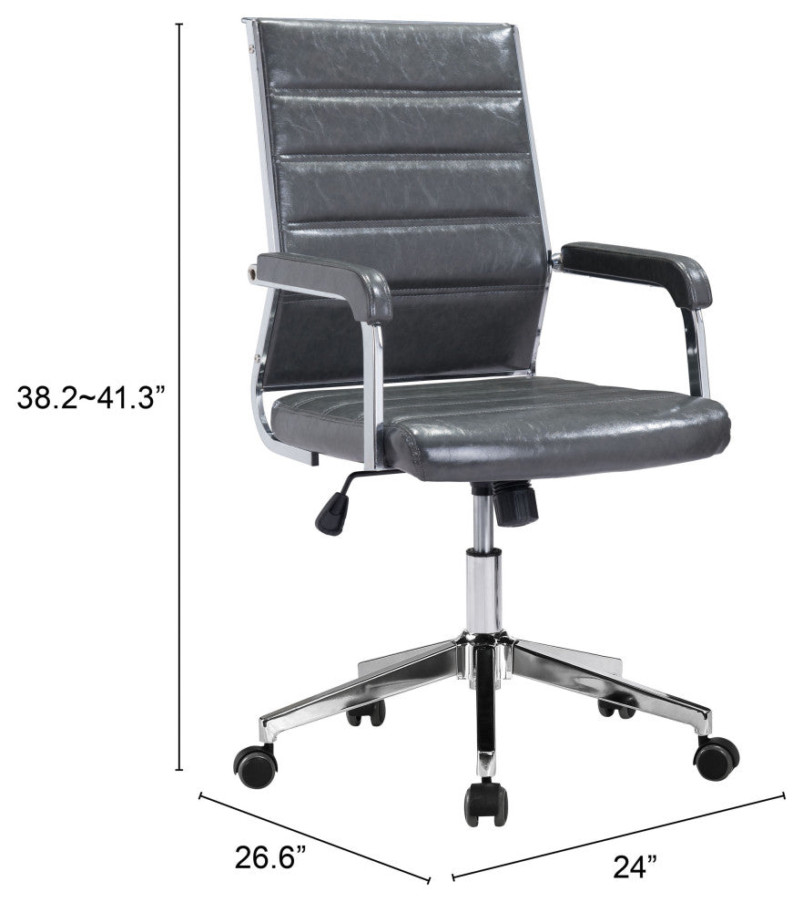 Office Chair, Faux Vinyl Leather, Steel, Gray, Silver Home Business