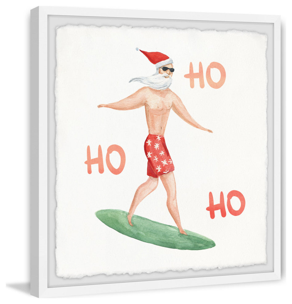 "Santa Goes Surfing" Framed Painting Print, 24x24
