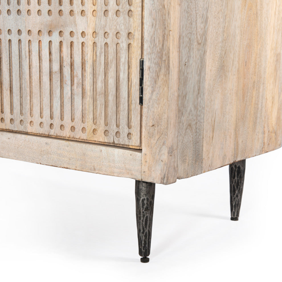 Sarah 2 Door Media Cabinet Mango Solid Wood Brushed Ivory Finish on Iron Base