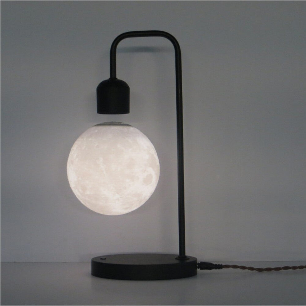Creative Silver/Black Iron 3D Levitating Moon LED Table Lamp, Black