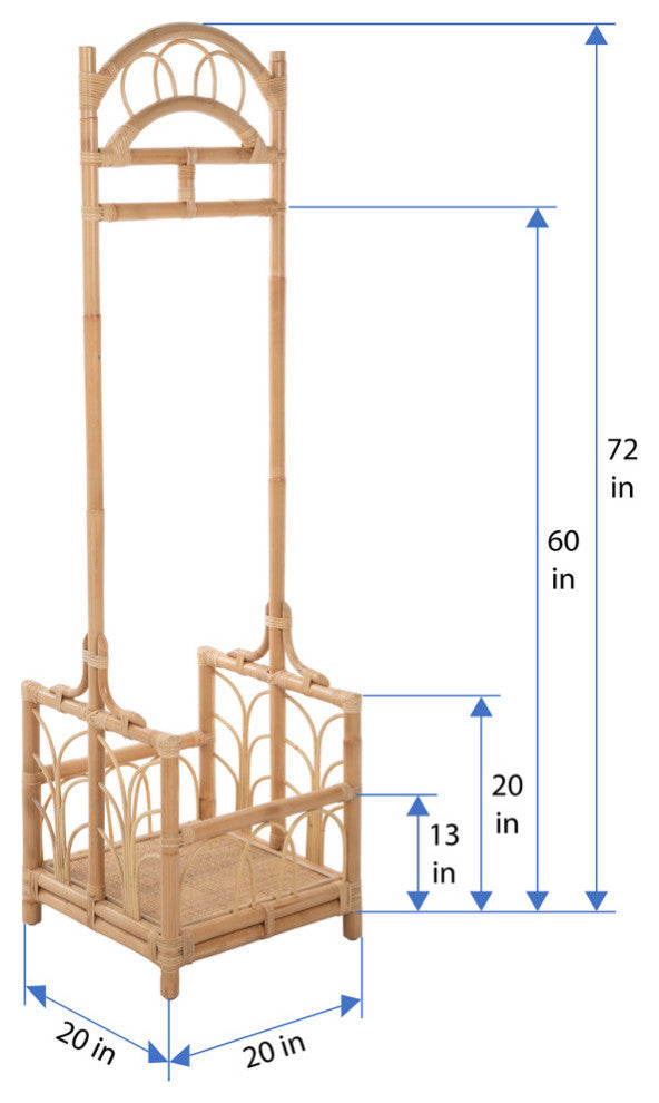 Rattan Freestanding Coat Rack With Shoe Shelf, Natural