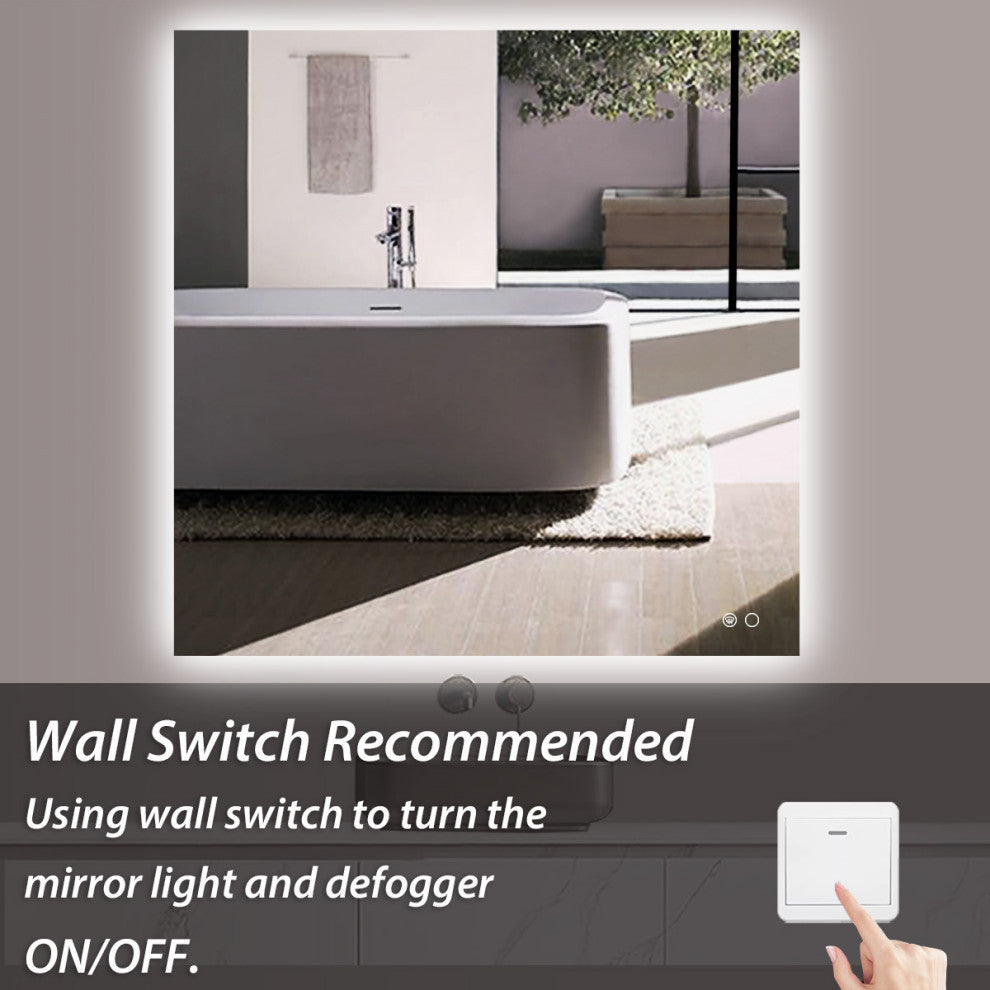 Backlit 3-Color LED Mirror for Bathroom, Anti-Fog Dimmable, 36x36
