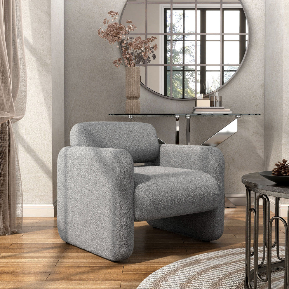 Cindy Boho Boucle Upholstered Accent Arm Chair, Gray