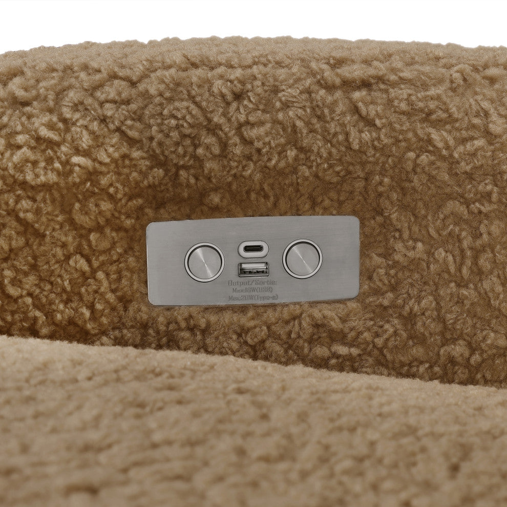 Nami Electronic Recliner and Swivel Glider Recliner, Boucle With USB port, Cortado Shearling With Light Wood Base