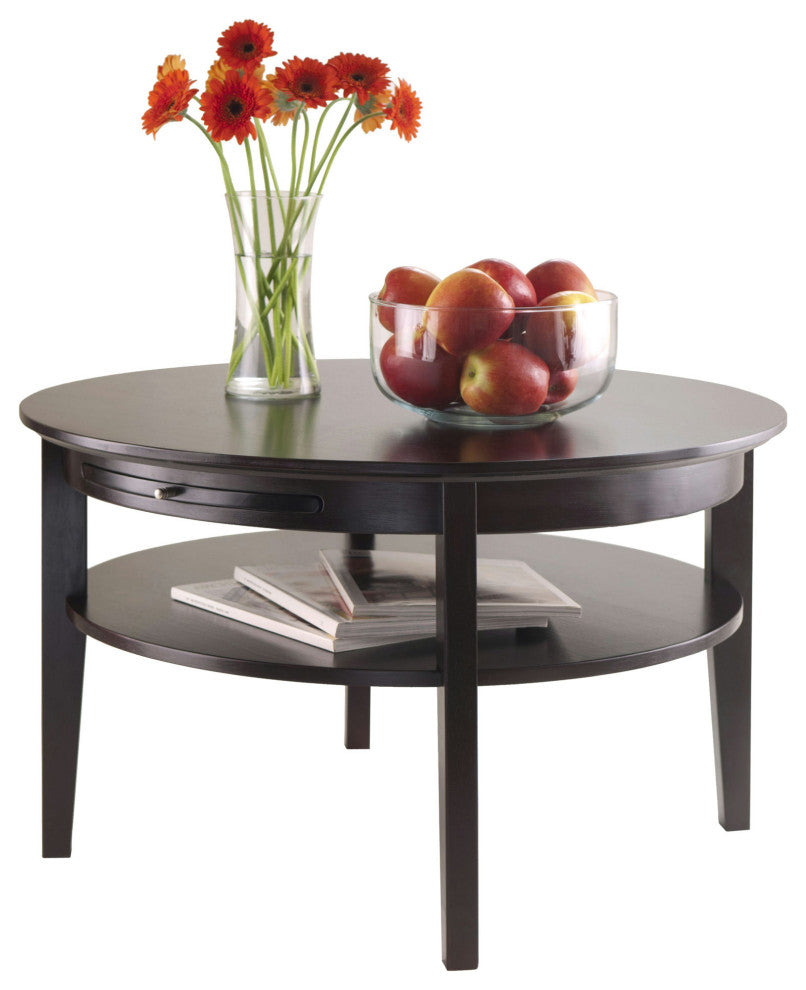 Amelia Round Coffee Table with Pull out Tray, Espresso