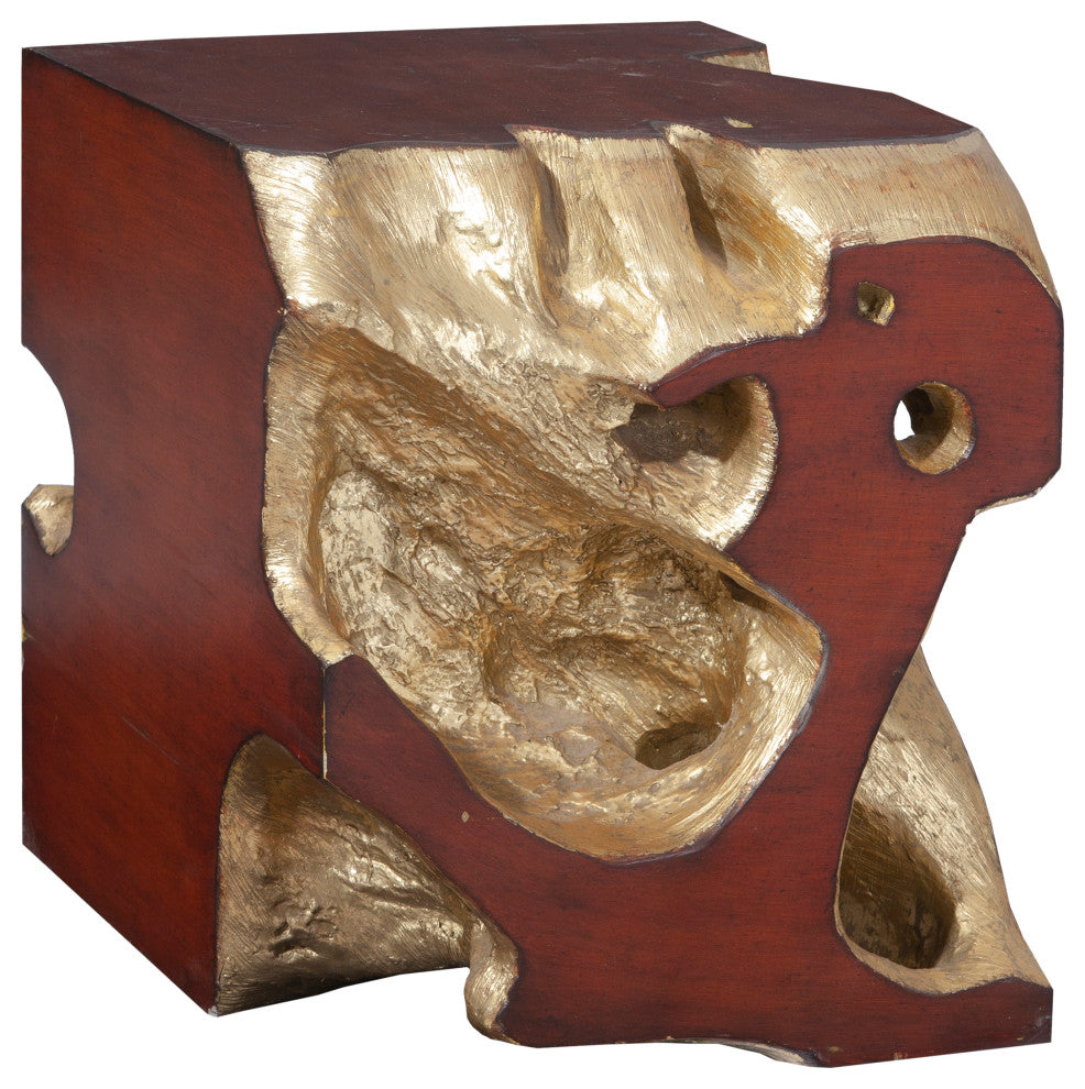 Freeform Stool, Gold Leaf, Faux Bois, Small