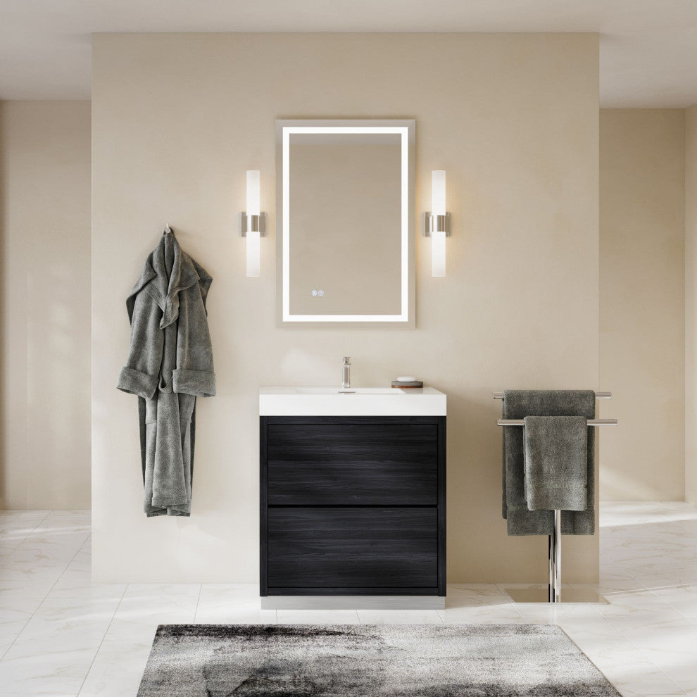 Boutique Bath Vanity, Black, 30", Single Sink, Freestanding