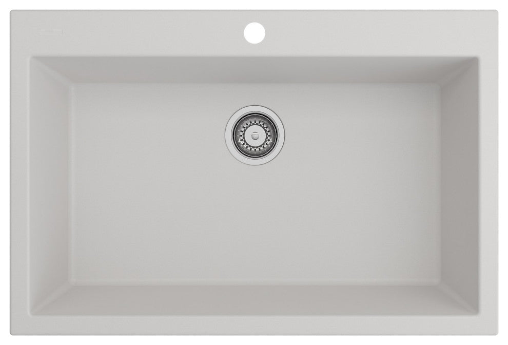 BOCCHI 1604-507-0126 Granite 33" 1 Bowl Kitchen Sink with Strainer in Milk Whit